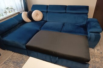 Tmavě modrá, rozkládací sedačka s úložným prostorem - 6