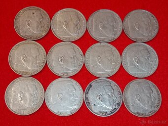 Stříbrné marky 38 ks - 2 marky, 5 marky dva druhy - 6