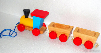 DŘEVĚNÁ MAŠINKA s  VAGONKY. Bezvadný stav. - 6