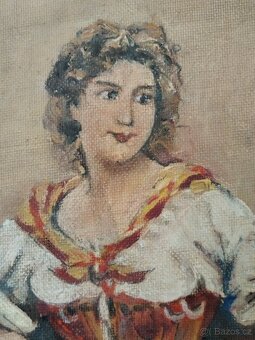 obraz PRODAVAČKA KVĚTIN, olej, sign. E. Blaces cca. 1880 - 6