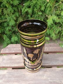 Váza, 70. léta, pozlacené fialové sklo vzor pampelišky - 6