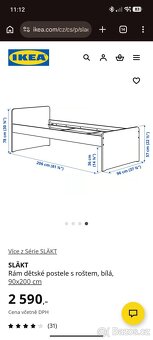 Ikea postel bílá 90x200 + šuplík - 6