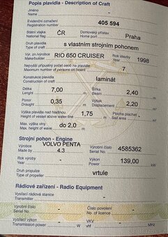 Kajutová loď Rio 650, 4,3l/139kW Volvo, WC, prívěs, 139kW - 6
