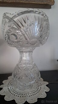 Starožitná broušená mísa na noze (žardiniéra) - 6