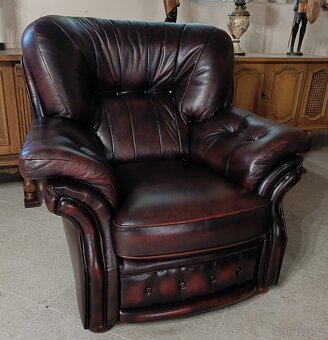 Kožená, Chesterfield sedací souprava 3+1+1+ taburet. TOP - 6