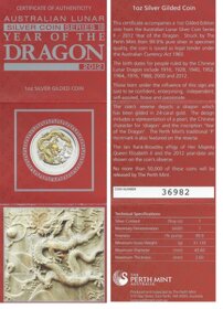 1 oz Rok Draka 2012 zlacený reliéf stříbrná mince - 6