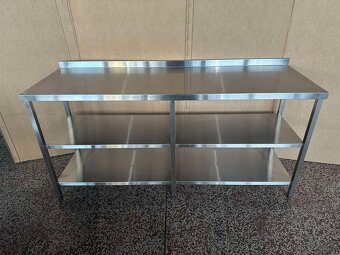Nerezový stůl s lemem a 2 policemi - 6