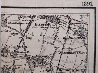 Rakousko-Uhersko r.1891 turist. mapa Vídeň ský les Baden Lax - 6