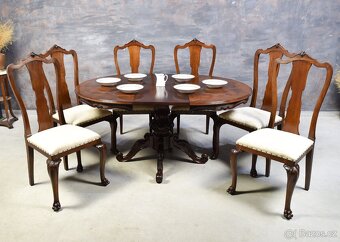 STAROŽITNÝ STŮL+ ŠEST ŽIDLÍ - OŘECHOVÉ DŘEVO - 6