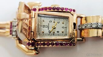 Zlatý náramek-hodinky zn. Omega s brilianty a rubíny 3,87ct. - 6