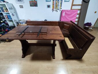 Stůl s Dřevěná rohová lavice - 6