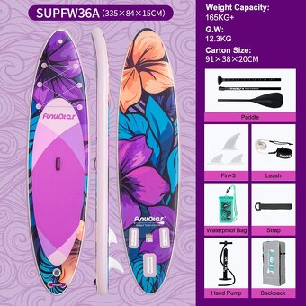 Paddleboard 💜 Purple Flower 🌺, 335x84x15, nosnost 165kg - 6