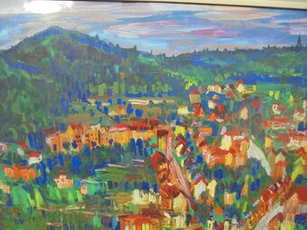 OBRAZ OLEJ NA KARTONU-POHLED NA KARLOVY VARY - 6