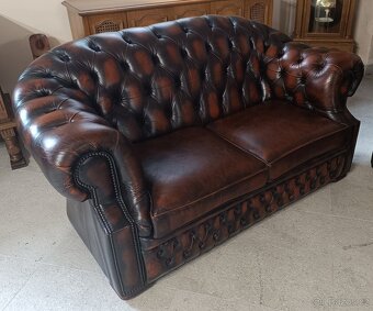 Kožená, Chesterfield souprava 3+2. Originál Centurion. - 6