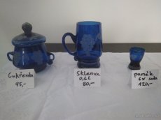 Váza, Karafa, cukrenka - modré broušené sklo - 6