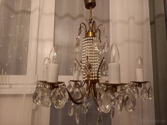 starý mosazný lustr s ověsy - 6