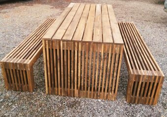 Zahradní modřínový set stůl a lavice - 6