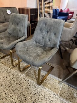 2x NOVÉ jídelní Šedé křesílka-židle zlatá podnož - 6