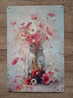 Plechová cedule 20x30cm růžové květy - 6