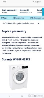 Pračka Gorenje Primary WNHPI62SCS bílá - 6