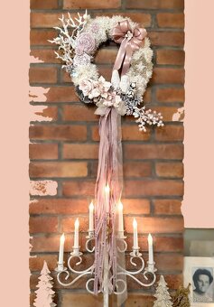 Luxusní Vánoční věnec Zimní Růže v pudrových tónech - 6