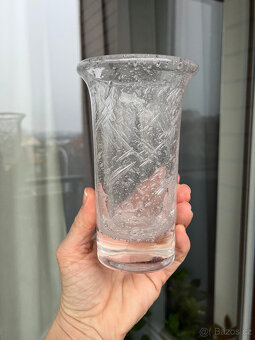 Váza 15 cm, bublinkové čiré hutní sklo - 6