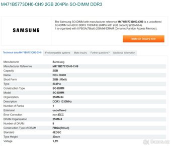 Paměťové moduly SO-DIMM 2GB DDR3 různé typy, více kusů - 6