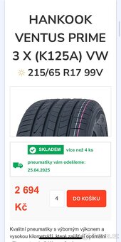 Letni pneu 215/65 r17 Hankook - Nové - 6