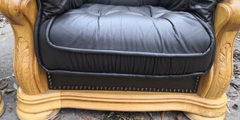 Kožená sedací souprava 3+1+1 s dub.dřevem - 6