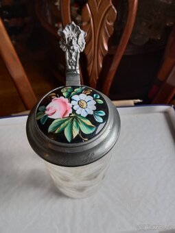 Pěkný starý, korbel s malovaným cín. víkem - 6