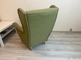 Křeslo ušák - Ikea Strandmon - zelené + béžové potahy - 6