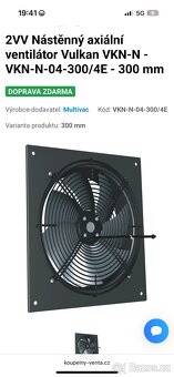 Průmyslový ventilátor  axiální Vulkán VKN 300 - regulátorRVS - 6
