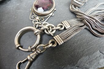 Stříbrný šatlén, řetízek na hodinky s přívěškem - 6