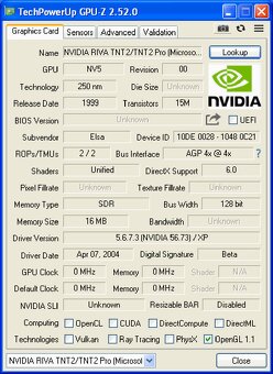 Synergy Nvidia Riva TNT2 / AGP 4x / 16MB / D-SUB - 6
