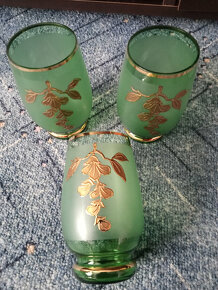 Novoborské sklo zelené (6 sklenic + džbán) - 80.léta - 6