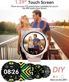 Chytré hodinky S52 – 1,39" volání, IP68, v češtině / růžové - 6
