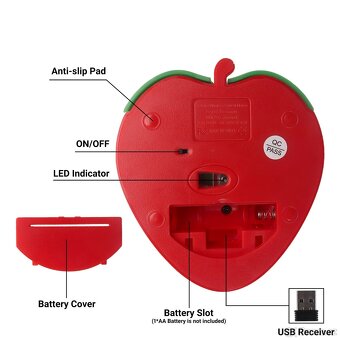 Nová bezdrátová myš ve tvaru jahody – 2.4GHz USB - 6