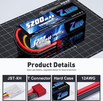 Baterie Zeee 3S LiPo 5200mAh 11,1V 80C s konektorem T -2ks - 6