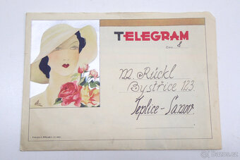 Secesní Obálka a Telegram - Praha - Teplice Šanov - 1938 - 6