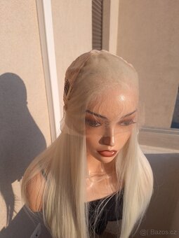 Dlouhá rovná blond paruka s krajkou vpředu 60135 - 6