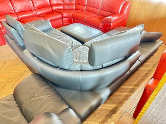 946 Kožená rohová sedací souprava sedačka + taburet šedá - 6