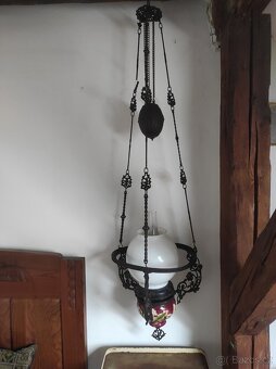 Starožitná petrolejová lampa stahovačka - 6