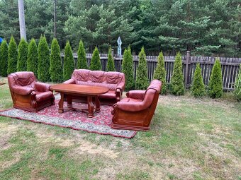 Kožená rustikální sedací souprava 3 2 1, stolek rozkládací . - 6
