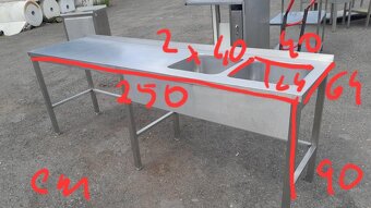 Nerezový stůl s 2x dřezem 250x64x90 cm - 6