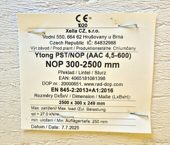 PŘEKLADY YTONG 300x249-1250, 2500 - 6