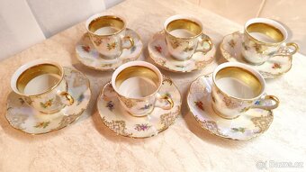 Hrníčky a talířky 12ks - Karlovarský porcelán (zlacený) - 6