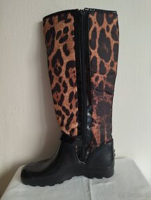 Kozačky holínky černé + leopardí vzor, vel. 37/38 - 6