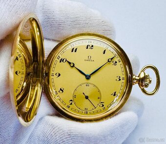 14K ZLATÉ PÁNSKÉ TŘÍPLÁŠŤOVÉ KAPESNÍ HODINKY OMEGA - FUNKČNÍ - 6