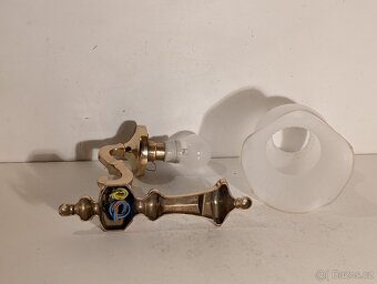 mosazná lampa, lampička, matové stínidlo zvoneček - 6