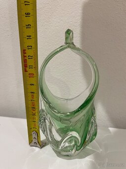 Hutní sklo - zelená váza, popelník a košíček - 6